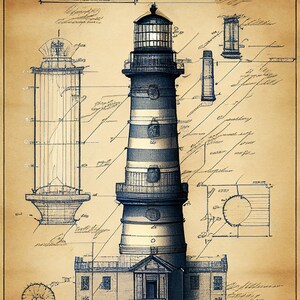 Lighthouse Blueprint - 0004 - Etsy