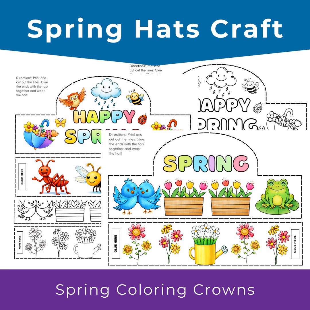 Spring Hats Craft Activity | Kids Coloring Crowns (PDF Download) - Etsy ...