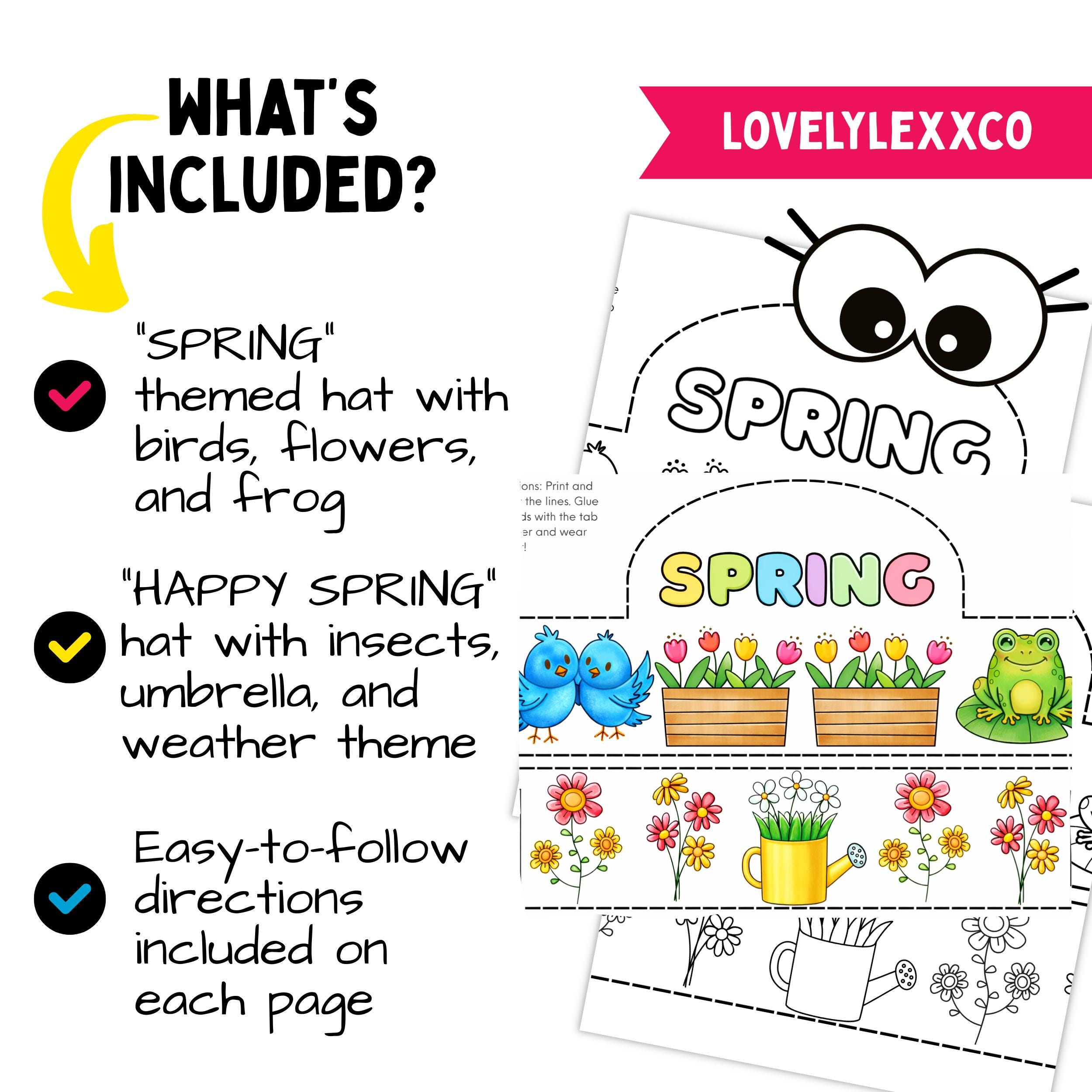 Basic Spring Hat Coloring Pages Spring Hats Craft Activity | Kids Coloring Crowns (PDF Download) - Etsy ...