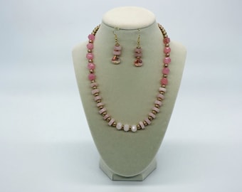 Pink and gold choker style necklace/earring set.