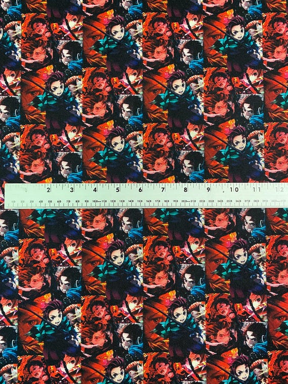 Anime Katana Warrior Fabric, Manga Sword Fighter Print, By The Yard (36" x 58")