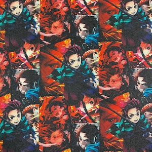 Anime Katana Warrior Fabric, Manga Sword Fighter Print, By The Yard (36" x 58") image 2