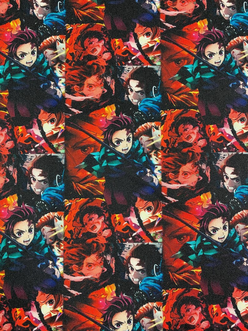 Anime Katana Warrior Fabric, Manga Sword Fighter Print, By The Yard (36" x 58") image 2