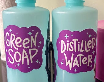 Tattoo Wash Bottle Labels: Green Soap, Witch Hazel, Alcohol, Distilled Water