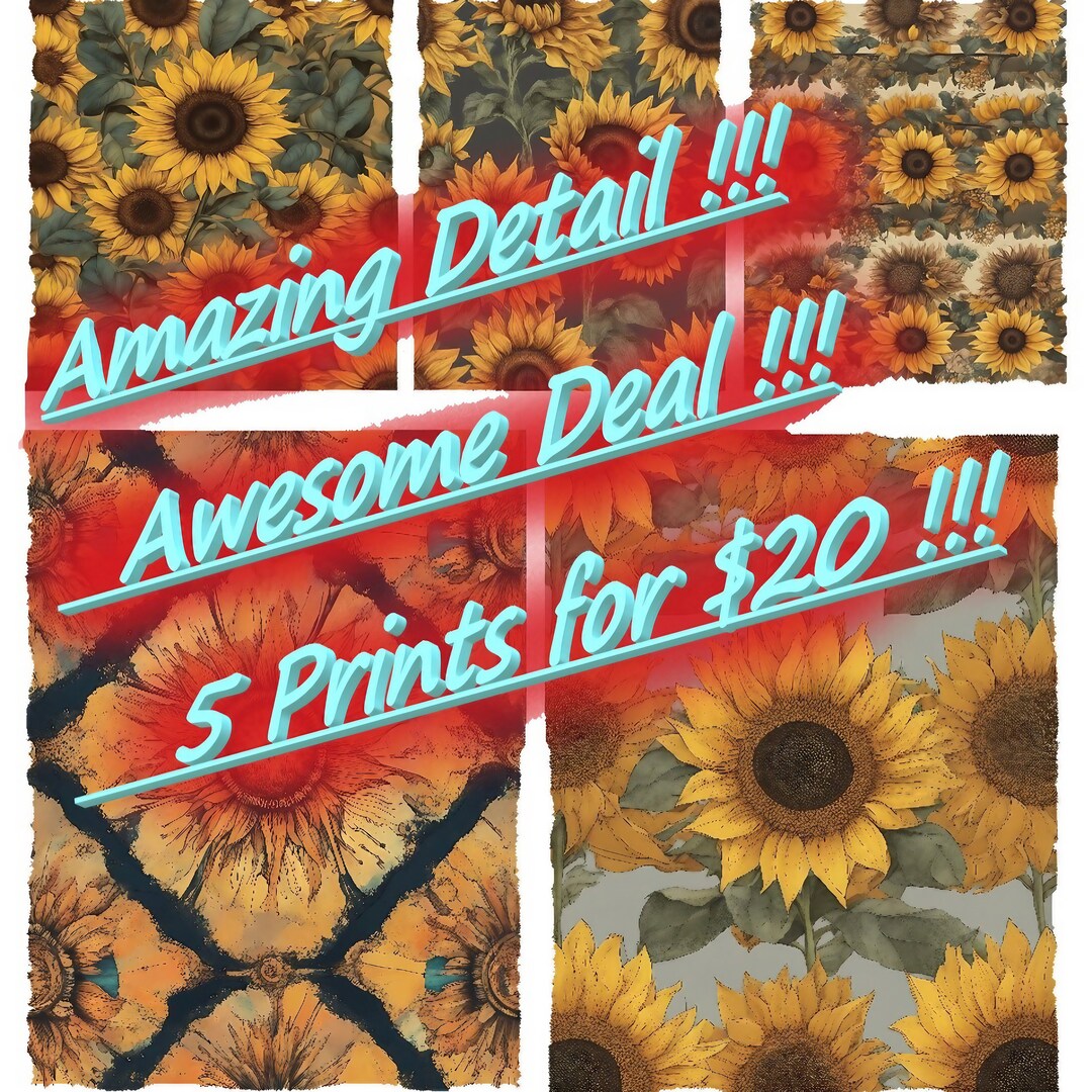 Boho Sunflower Art Bundle 5 Unique & Detailed Digital Prints Etsy