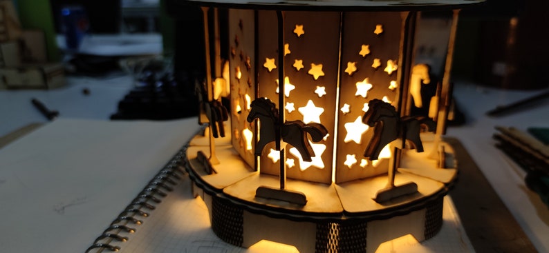 3D Carousel Laser Cut File SVG Wooden Carousel File for Laser DXF Cut ...