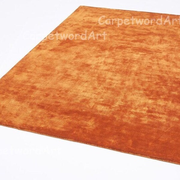 Orange All Silk Handwoolen Rug 10x14|12x15|12x18 Hand-Loom Luxurious Viscose Carpet Camel Brown Ultra-chic Carpet, Hand-Woven Carpet