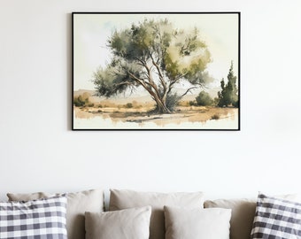 Watercolor Simple Tree Digital Print / Instantly Download and Print / Modern Watercolor Painting / Canvas or Print / Living Room or Bedroom