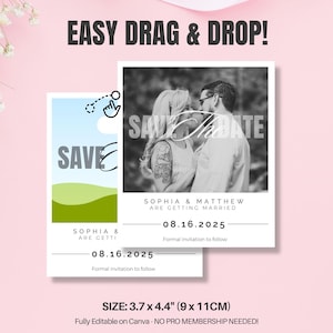 Réservez votre date avec un modèle photo | Modèle d'aimant photo moderne minimaliste « Retenez cette date » avec photo, modèle « Retenez cette date » modifiable, toile