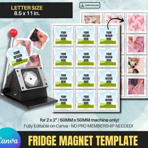 Photo Magnet Template - 2x2 Square Fridge Magnet Template | 50MMx50MM Square Magnet Template | Editable in Canva | Square Fridge Magnet