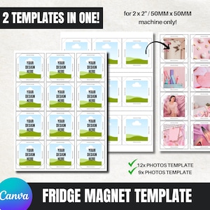 Quadrat Magnet Template 2"x2", 50mm x 50mm | 12 ODER 9 Fotovorlagen | Magnet Maker Instant Download-Vorlage, die mit CANVA vollständig bearbeitet werden kann