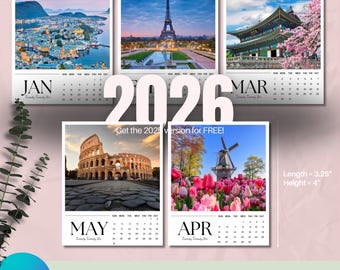 Calendar Photo Magnet Template- Mini Calendar 2026 Template | Editable 2025 Photo Calendar | Editable in Canva | Photo Magnet Canva Template