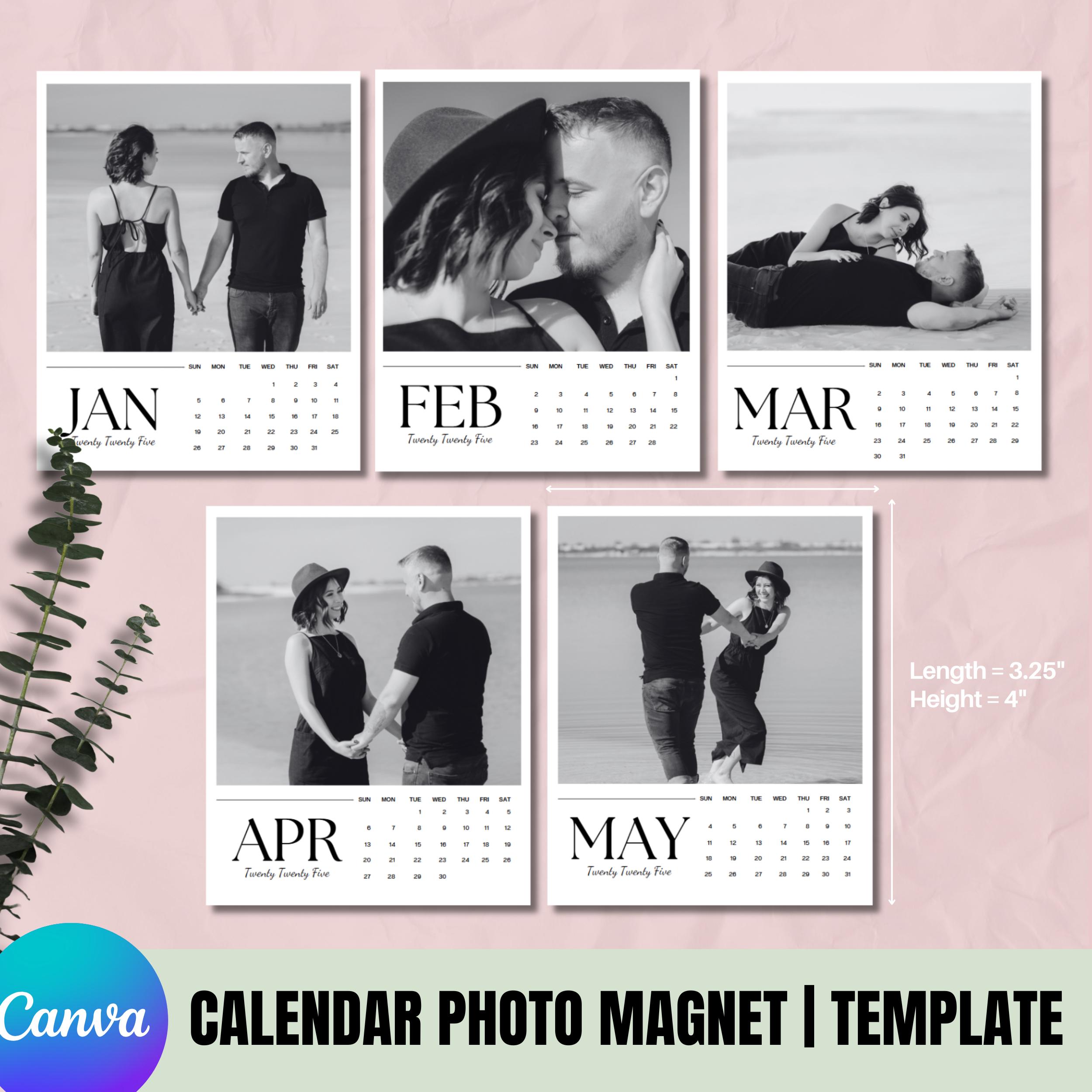 Calendar Photo Magnet Template- Mini Calendar 2025 Template | Editable 2025 Photo Calendar | Editable in Canva | Photo Magnet Canva Template