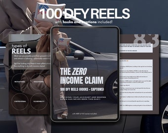 100 DFY Reels with hooks and captions | The Zero Income Claim | Faceless Digital Marketing Instagram Reels, Done-For-You with MRR & PLR