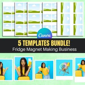 Foto Magnet Canva Template - Ultimative Kühlschrankmagnet Vorlage | 5 in 1 Vorlage - Starte dein Magnet-Herstellungs-Business | Polaroid-Stil | Leinwand