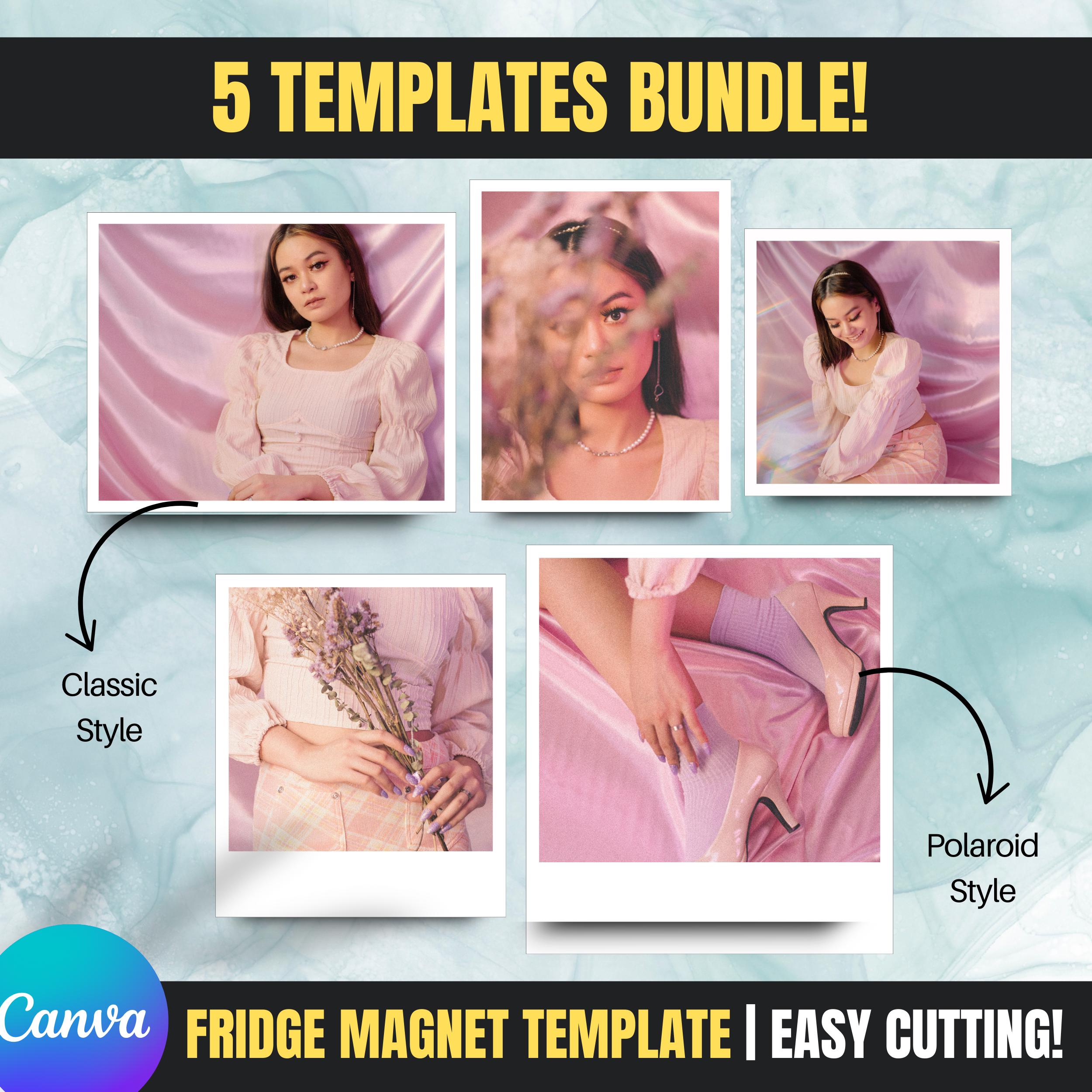 Photo Magnet Canva Template - Ultimate Fridge Magnet Template | 5 in 1 Template - Start your magnet-making business | Polaroid Style | Canva