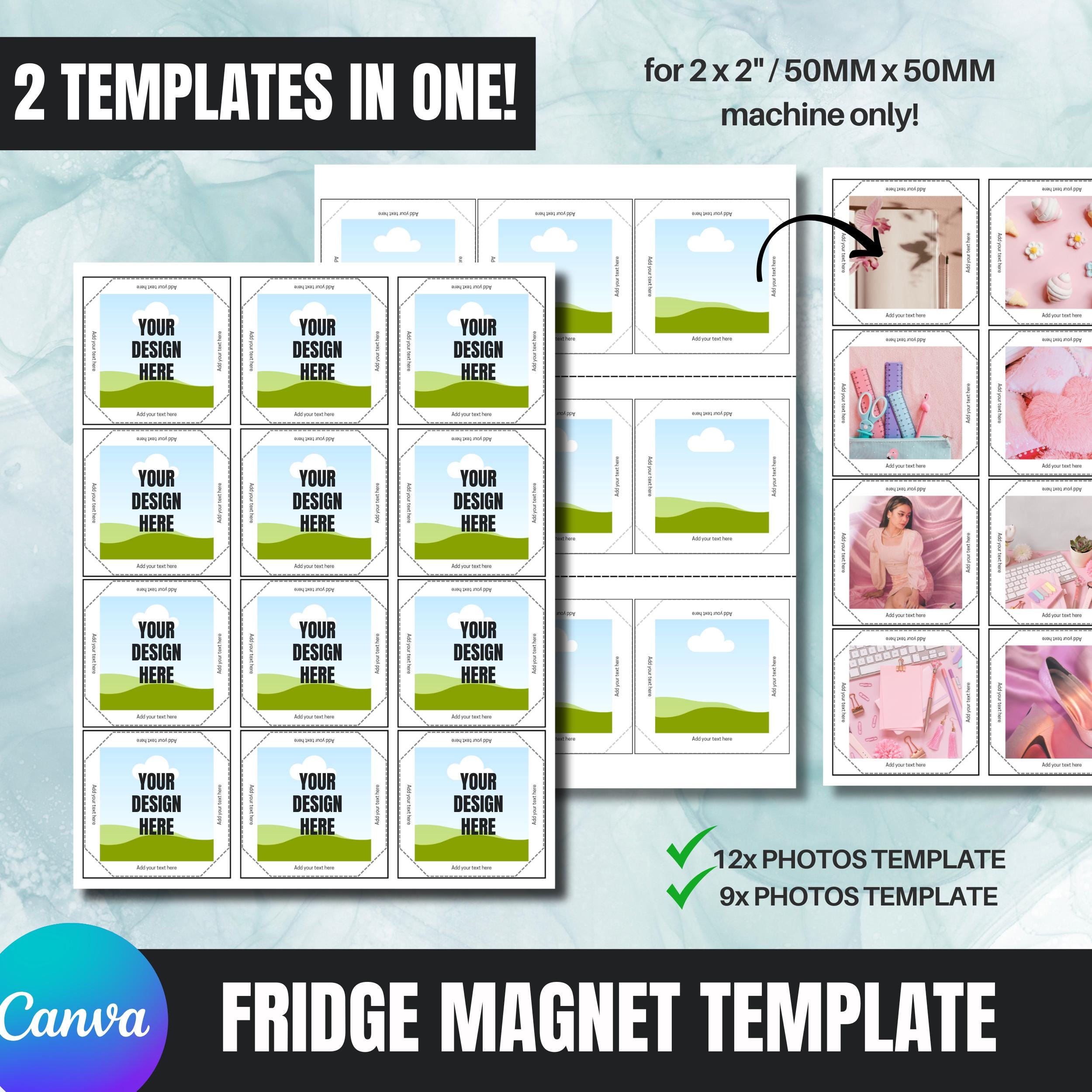 Photo Magnet Template 2x2 inch | 50x50MM Square Magnet template - 12 and 9 Photo Spaces | Magnet Maker Template CANVA (FREE) - Letter Size
