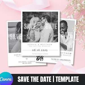 Réservez le modèle pour date | Modèle d'aimant photo - Retenez cette date minimaliste moderne avec photo, modèle Retenez cette date modifiable, téléchargement immédiat