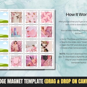 2x2 Fridge Magnet A4 Template - Photo Magnet Machine | 50MMx50MM Square Magnet Template| Editable in Canva | Square Magnet | A4 Size Magnet