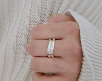 925 Sterling Silver Filled Multi Layer Circle Ring Vday Ring Valentine's Day Ring Trinity Ring Triple Ring