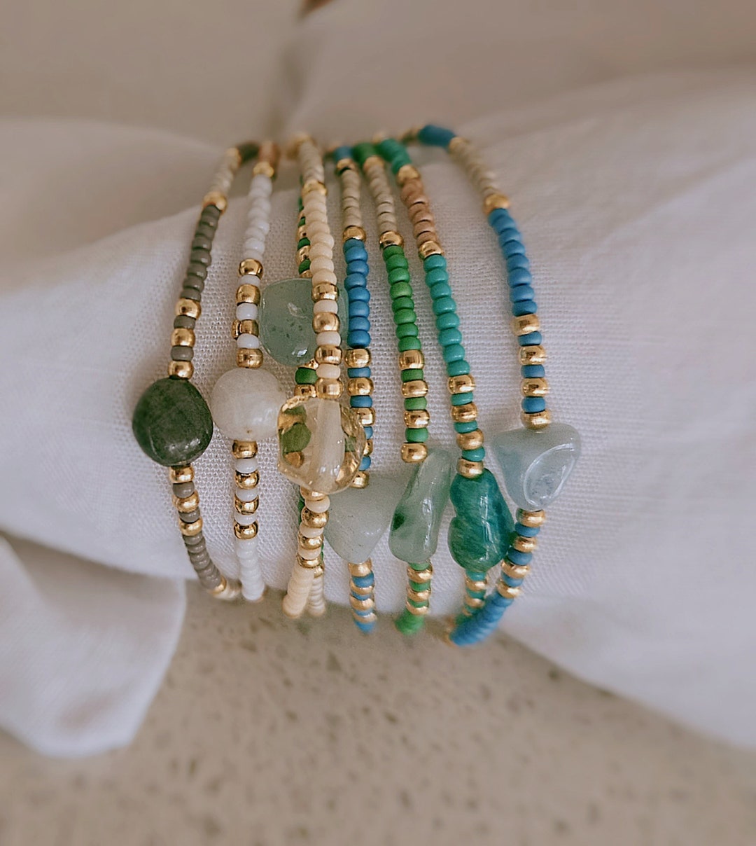 Dainty Seed Bead Bracelets With Natural Stone Charms Summer Bracelet