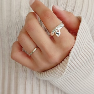 Real 925 Sterling Silver Heat Padlock Ring Love Heart Pendant Ring