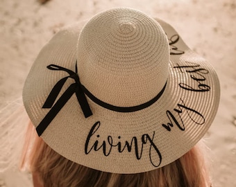 Sombreros de playa flexibles personalizados, regalo de novia para ser, sombrero de playa personalizado, sombrero personalizado, sombrero de playa de señora, regalo de dama de honor, sombrero de fiesta nupcial-Bl Rib