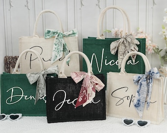 Personalized Bridesmaid Gifts Bag,Tote Bags with Scarf,Bachelorette Party Favors,Monogram Beach Tote Bag,Custom Name Bag,Wedding Gift