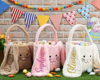 Personalized Plush Easter Basket,Embroidered Easter Bucket,Kids Bunny Basket With Name,Custom Easter Bag,Easter Gift for Kids Girls Boys
