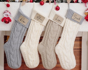 2025 Family Christmas Stockings,Leather Patch Christmas Stocking,Knitted Christmas Stockings,Christmas Stockings With Name,Holiday Stockings