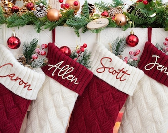 2025 Knitted Christmas Stockings,Monogram Family Christmas Stocking Gifts,Embroidered Christmas Stockings, Named Christmas Stockings