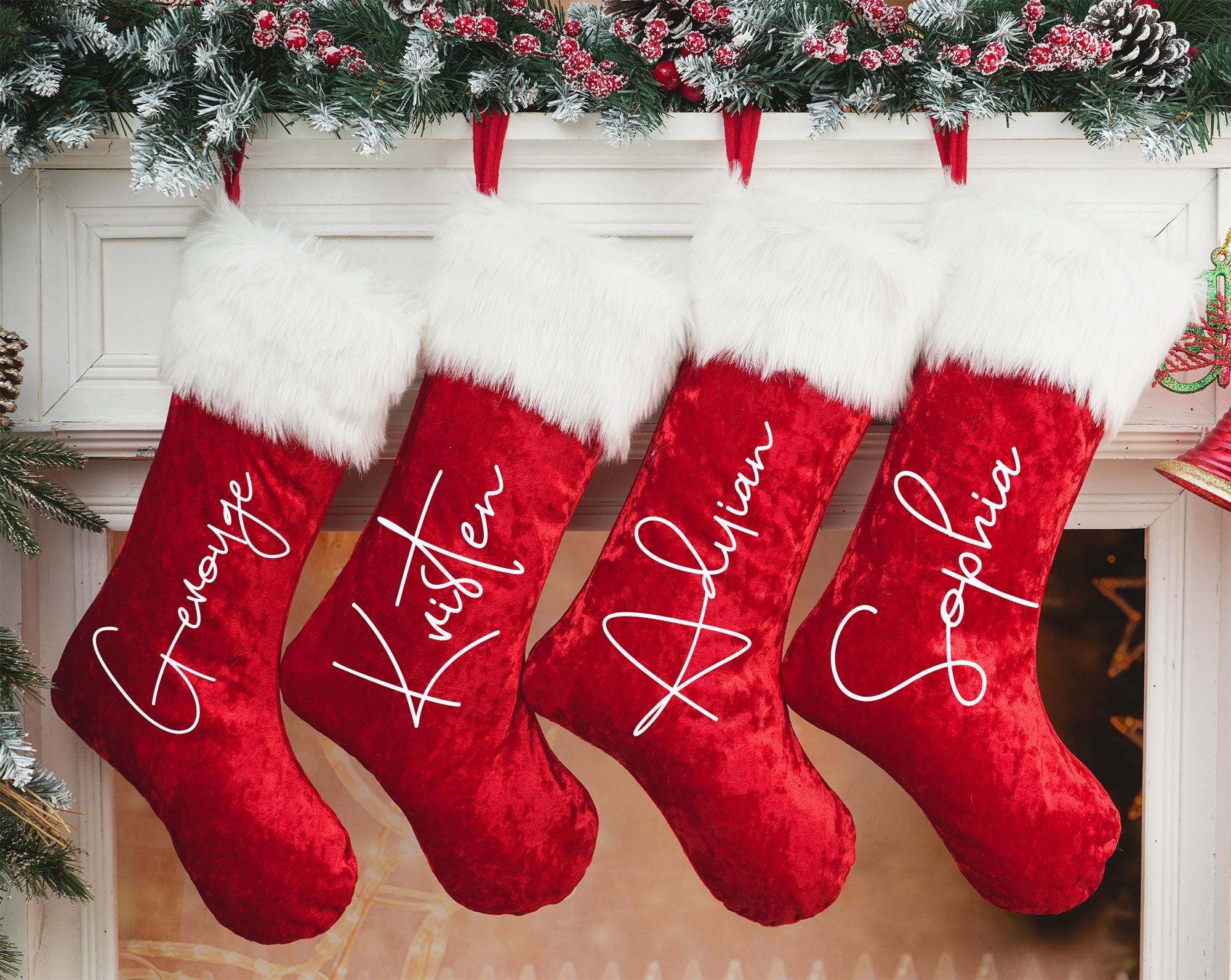 Red Velvet Plush Personalized Stocking,Velvet Custom Stocking,Family Stockings,Red Christmas Stocking,Personalized Xmas Stocking with Name