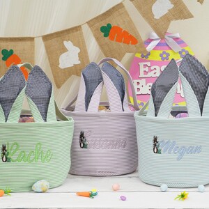 Personalized Embroidered Easter Basket,Custom Seersucker Easter Bucket,New Baby Gift Basket,Easter Basket With Name,Basket For Boys Or Girls