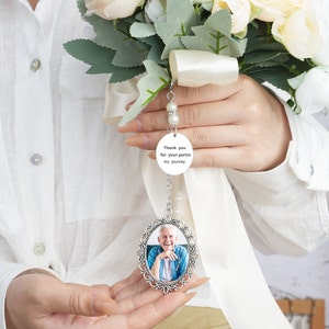 Customized Photo Charm for Bridal Memorial Bouquet Charm Pendant with any photo. Oval Shape Keepsake with Ribbon. Wedding Flower Bride Ideas