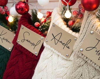 Personalized Christmas Stocking with Leather Patch,Custom Knitted Stocking,2025 Family Christmas Stockings,Christmas Stockings With Name
