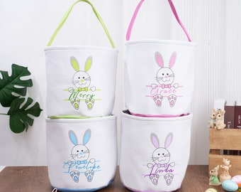 Easter Basket,Embroidered Easter Basket for Kids,Personalized Bunny Baskets,Easter Gift for Boys Girls,Easter Bunny Tail Bag