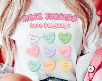 Camisa del día de San Valentín del profesor de matemáticas, camiseta de corazones de conversación, camisa divertida del día de San Valentín, regalo del profesor de matemáticas, camisa del profesor de matemáticas