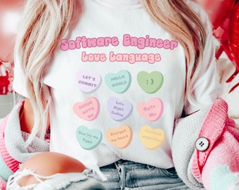 Camiseta de San Valentín para ingenieros de software, corazones de conversación, camiseta tecnológica