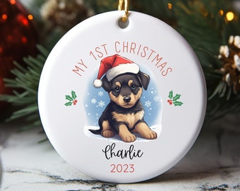 Adorno navideño de pastor alemán para la primera Navidad, adorno personalizado con retrato de mascota, adorno navideño para cachorros para la primera Navidad, adorno navideño para perros