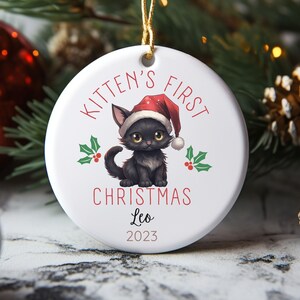 custom Black Cat First Christmas Ornament, Personalized Pet Portrait Ornament, Christmas Ornament, Kitten 1st Chrismas