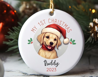 Labrador Retriever Primer adorno navideño, Adorno personalizado de retrato de mascota, Adorno navideño, Cachorro 1a Navidad