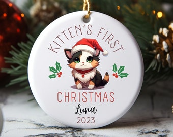 Adorno navideño de gato, primer adorno navideño de gato calicó, adorno con retrato de mascota personalizado, adorno navideño, gatito para la primera Navidad