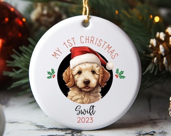 Adorno de Navidad personalizado Golden Doodle, adorno de retrato de mascota personalizado, adorno de Navidad, primera Navidad para cachorros