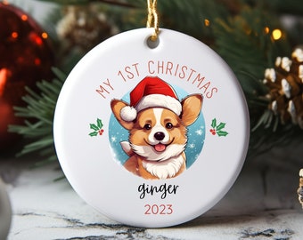 Corgi perro primer adorno de Navidad, adorno de retrato de mascota personalizado, adorno de Navidad, cachorro 1a Navidad