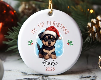 Pastor alemán primer adorno navideño, adorno personalizado de retrato de mascota, adorno navideño cachorro 1a Navidad