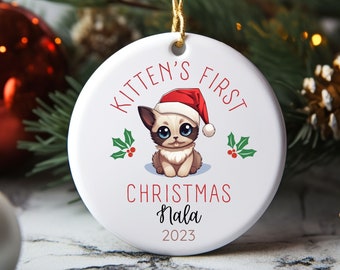 Adorno navideño personalizado de gato siamés para tu mascota, estilo anime.
