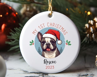 Adorno navideño de Boston Terrier, adorno personalizado con retrato de mascota, adorno navideño, primera Navidad de cachorro, adorno navideño para perro