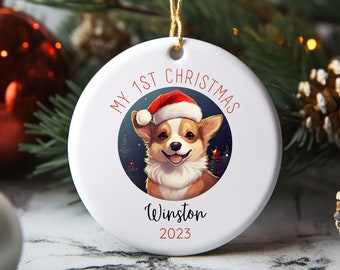Adorno de Navidad para perros, primer adorno de Navidad para perros Corgi, adorno personalizado de retrato de mascota, adorno de Navidad, cachorro 1a Navidad