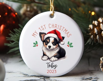 Adorno navideño de Corgi para la primera Navidad, adorno personalizado con retrato de mascota, adorno navideño, primera Navidad de cachorro, adorno navideño para perro