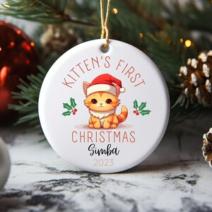 Cat Christmas Ornament, Tabby Cat First Christmas Ornament, Personalized Pet Portrait Ornament, Christmas Ornament, Kitten 1st Christmas